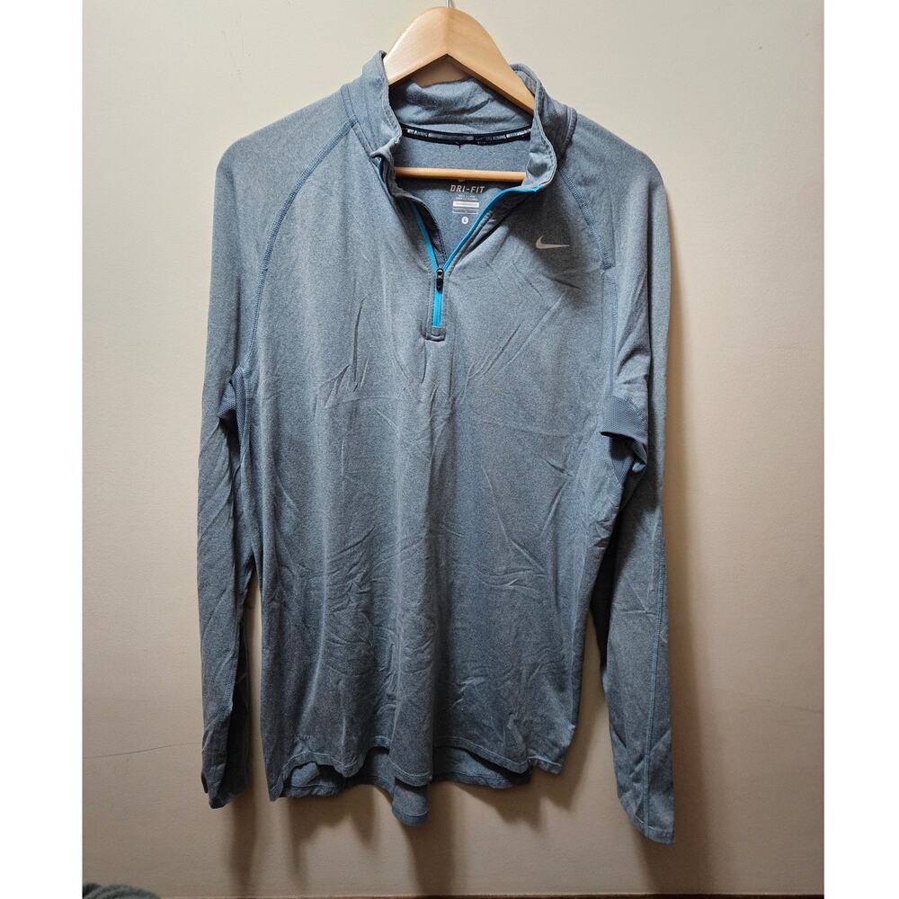 Nike Men's Dri-FIT Element 1/2-Zip Running Top in Grey w/ Blue Zipper LARGE